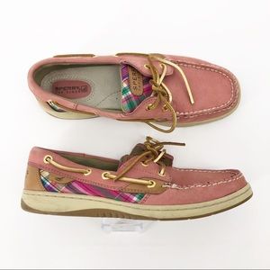 SPERRY Topsider Pink Gold Tartan Suede Leather 7